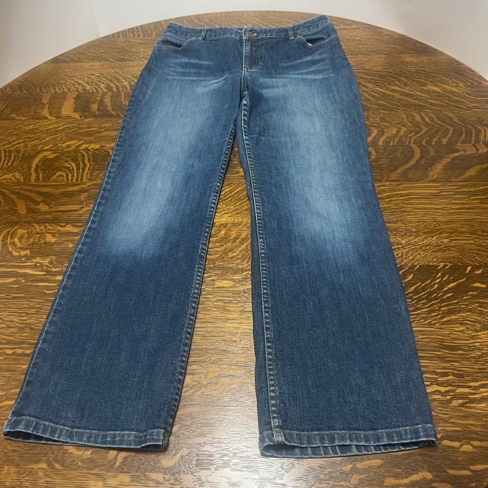 J. Jill Jeans Women 8 Petite Blue Stretch Straight Leg Whiskered 51-6100P